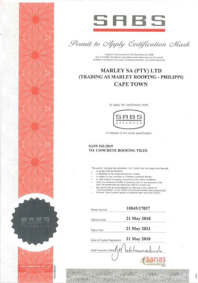 Cape Town Plant SABS Certificate