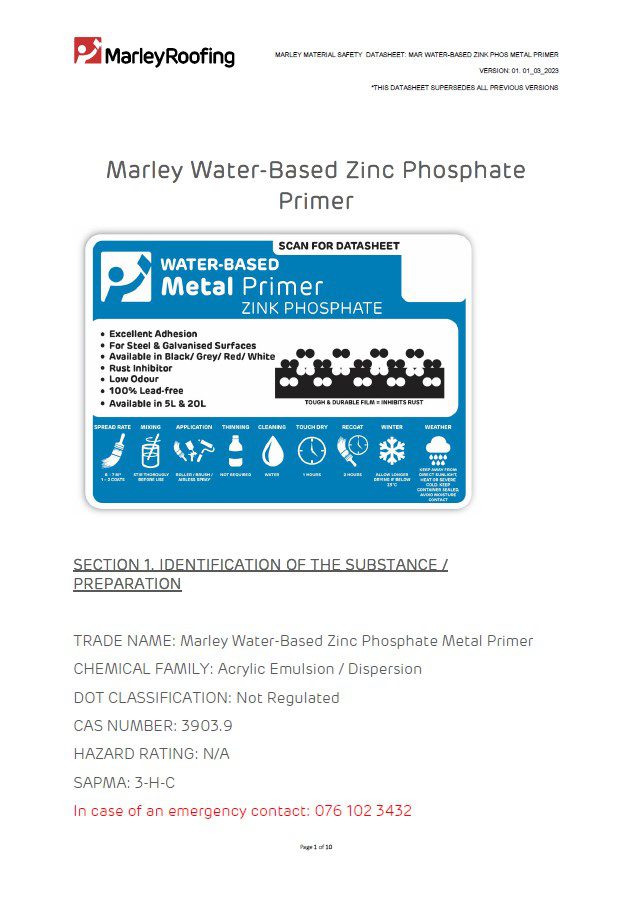 MSDS WATER BASED METAL PRIMER