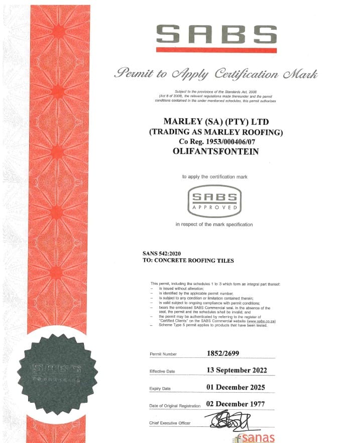 Olifantsfontein Plant SABS Certificate