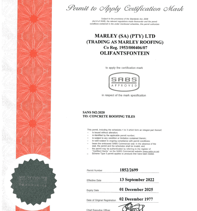 Olifantsfontein SABS Certificate