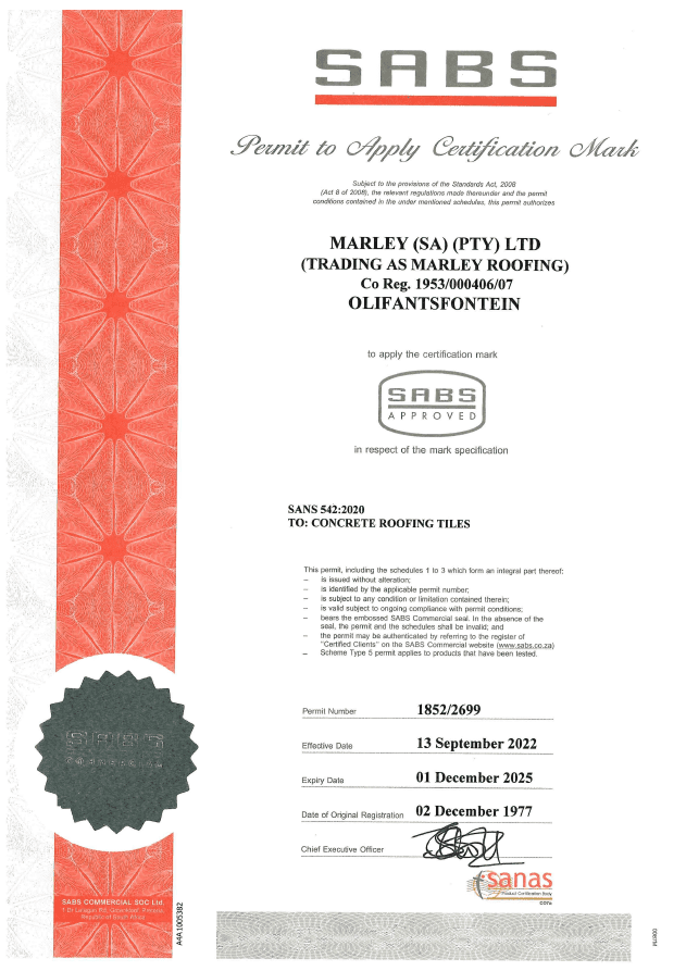 Olifantsfontein SABS Certificate