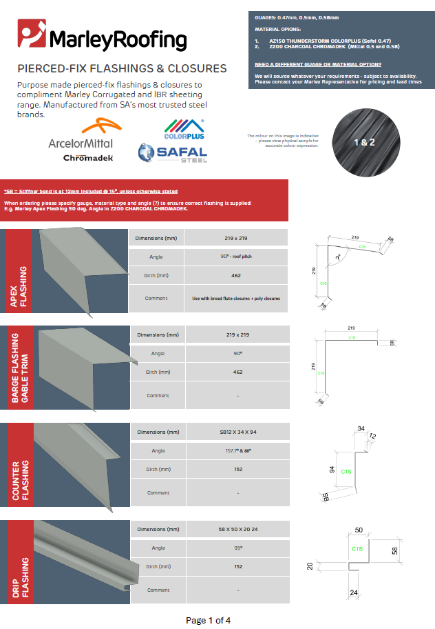 Marley Pierced Fix Flashings & Closure Datasheet