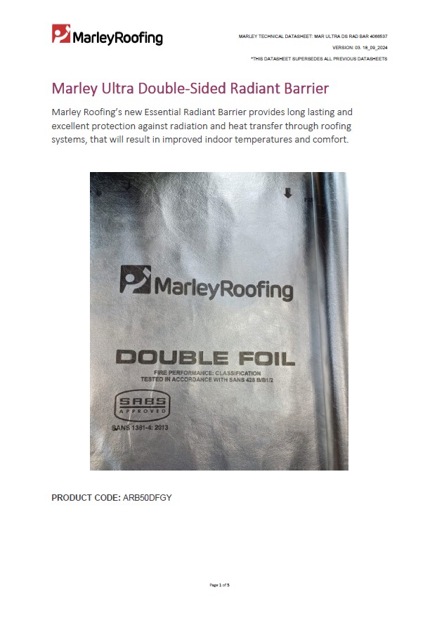 Technical Datasheet Marley Ultra Double Sided Radiant Barrier