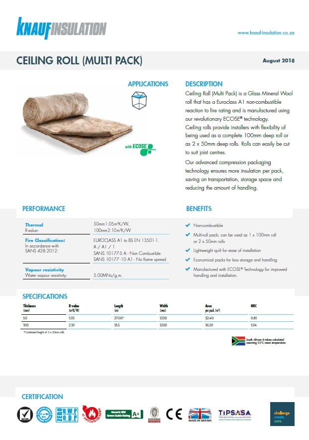 Knauf Insulation Ceiling Roll Multi Pack