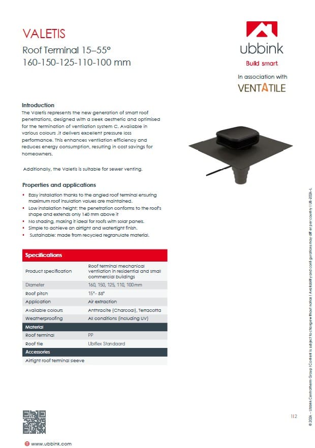 Ubbink Valentis Universal Vent Datasheet