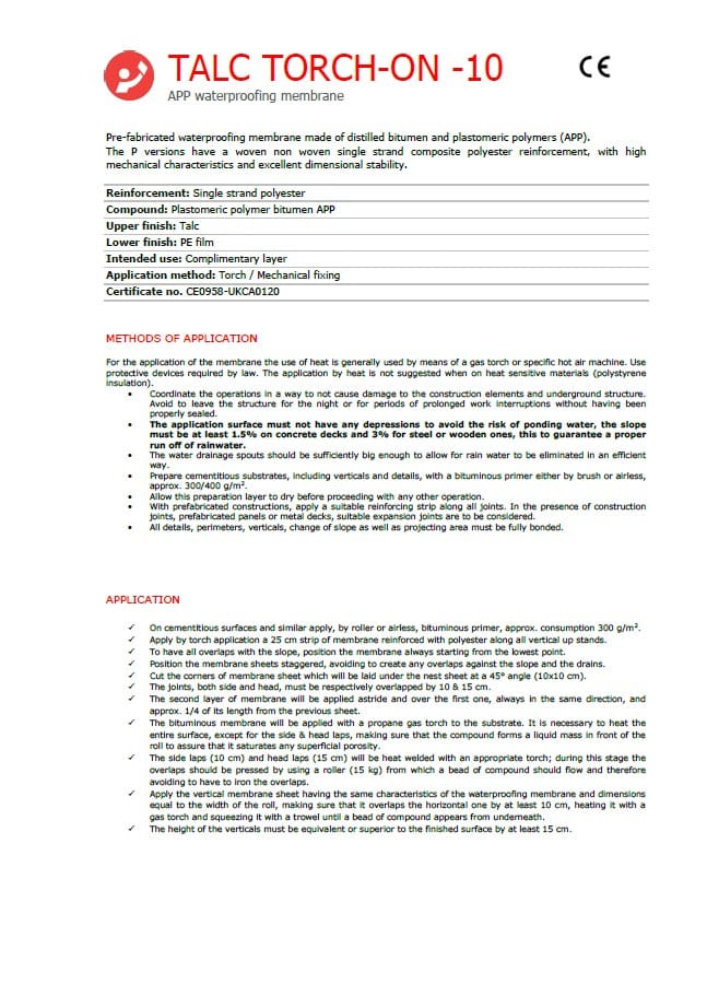 Marley 4mm Talc Torch-on Datasheet