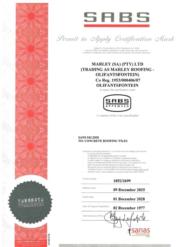 Olifantsfontein SABS Certificate